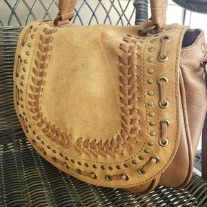 Lucky Brand Medium Kady Leather & Suede Flap Saddle Crossbody Bag Camel Color 🤎